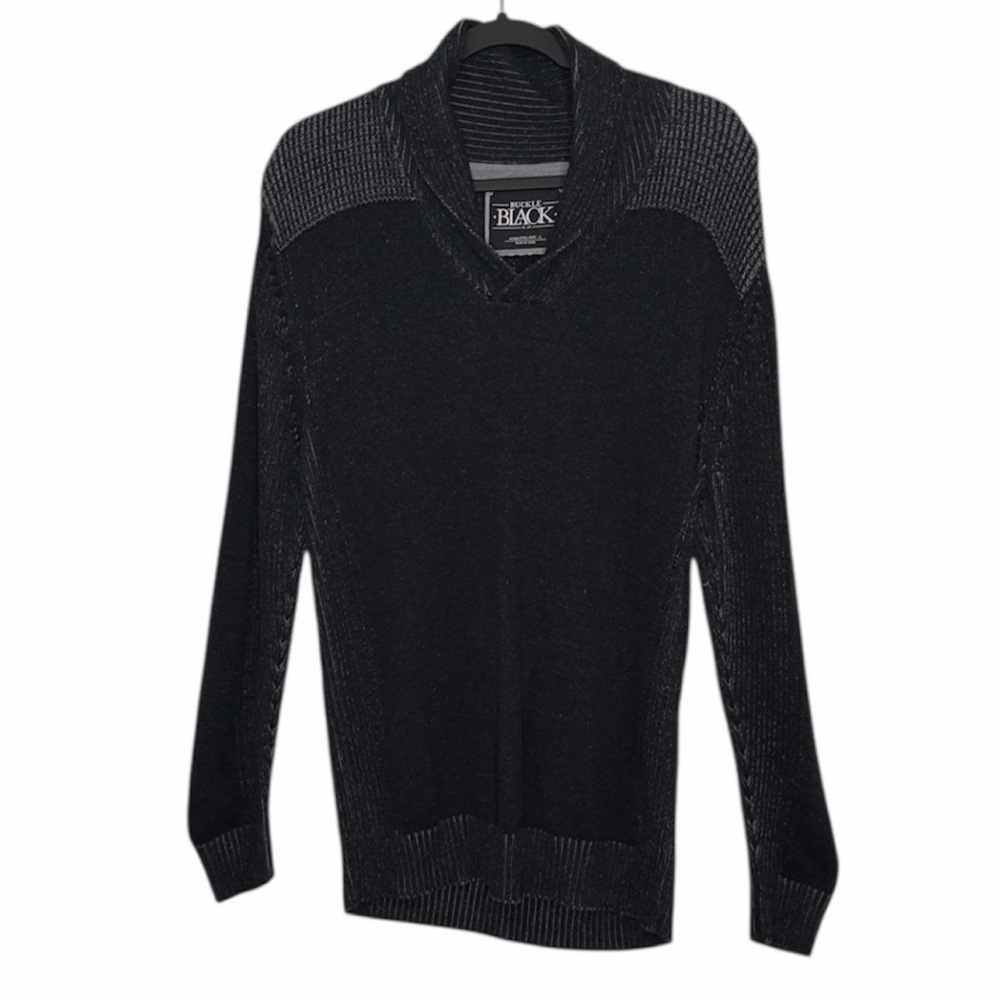 Buckle  Black Hudson Sweater Athletic Fit  Black Gray Cardigan Long Sleeve Large